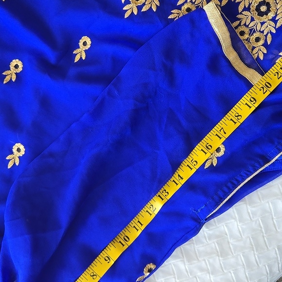 Elegant Royal Blue and Gold Embroidered Tunic Top Summer Indie Ethnic - Picture 12 of 12